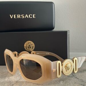 Versace Beige Sunglasses with Gold Medallions